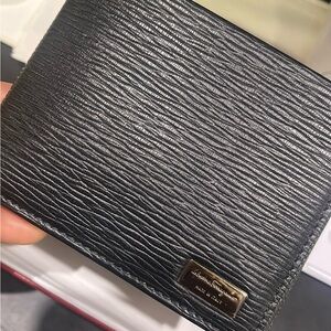 Salvatore Ferragamo Black Textured Leather Card Holder